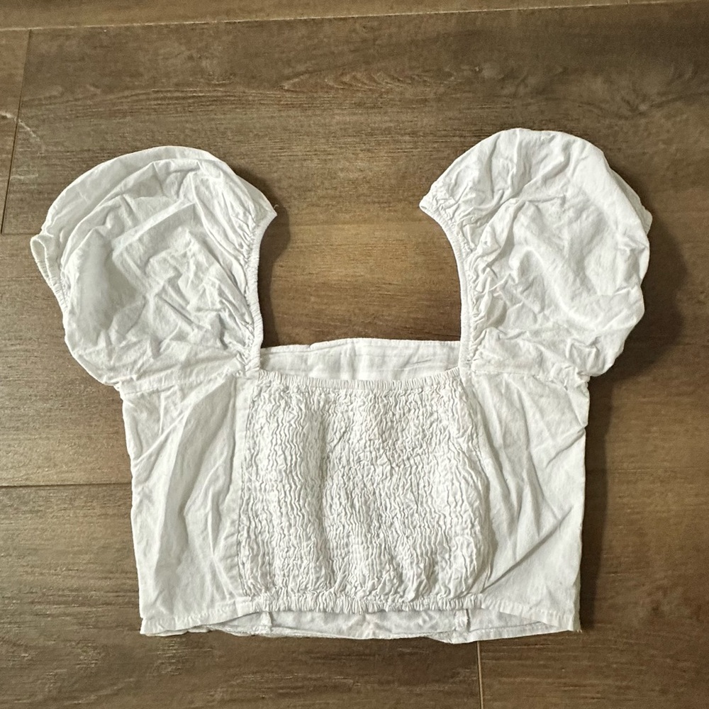 Sim & Sam White Puff Sleeve Crop Top